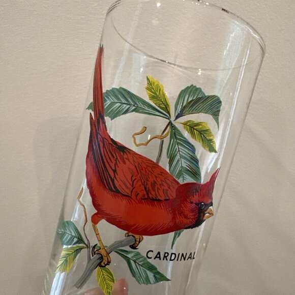 West Virginia Glass Set of 5 Glasses Cardinal Song Bird Painted 6.5 in Tall - Picture 7 of 7